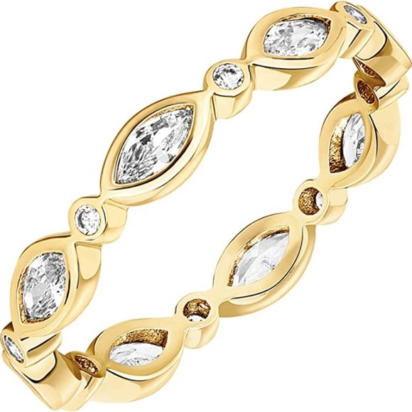 14K Gold Plated Cubic Zirconia Stackable RingMarquise Eternity Band For Women